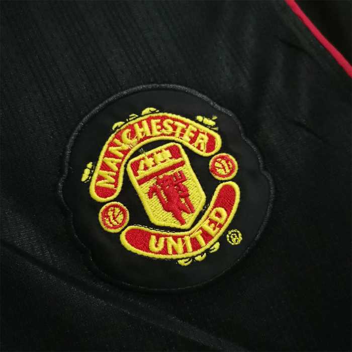 with Golden EPL Patch Retro Jersey 2007-2008 Manchester United Away Black Soccer Jersey