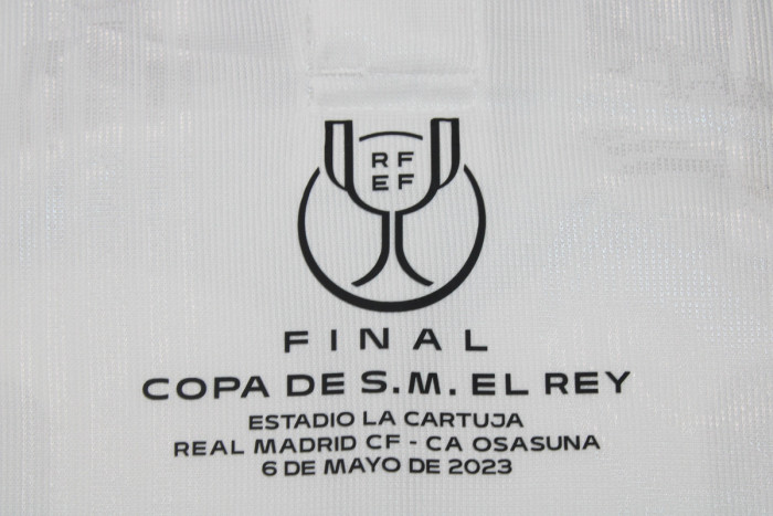 with Front Lettering Patch Player Version Real Madrid 2023 COPA DE REY FINAL Home Soccer Jersey Real Futbol Shirt