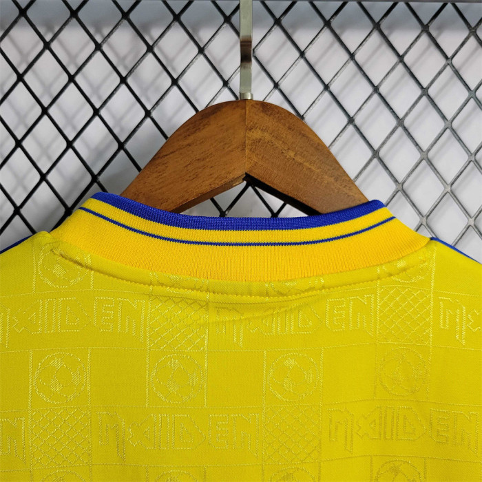 with UCL Patch Retro Jersey 2008 West Ham Iron Maiden Yellow Soccer Jersey