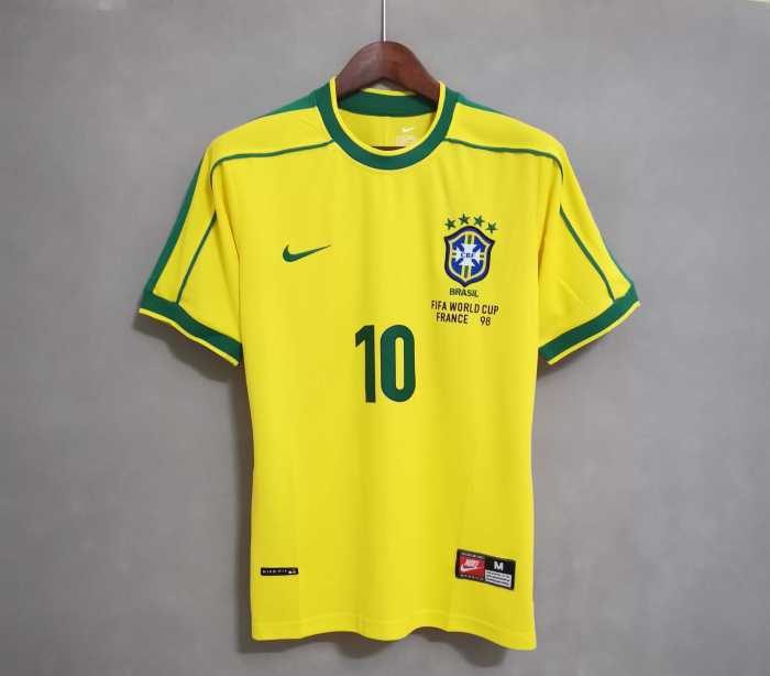 with Front Lettering Retro Jersey 1998 Brazil RIVALDO 10 Home Vintage Soccer Jersey
