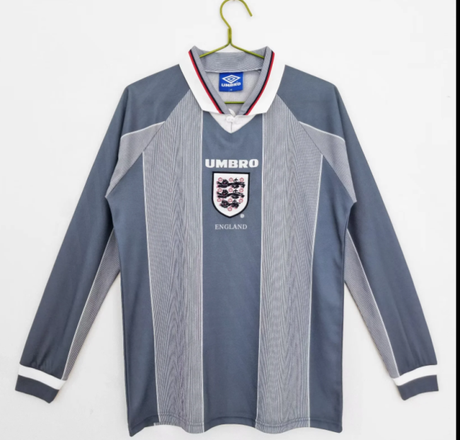 Long Sleeve Retro Jersey 1996 England Away Soccer Jersey