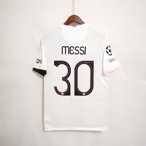 with UCL Patch Retro Jersey 2021-2022 PSG Away White Soccer Jersey Vintage Paris Football Shirt