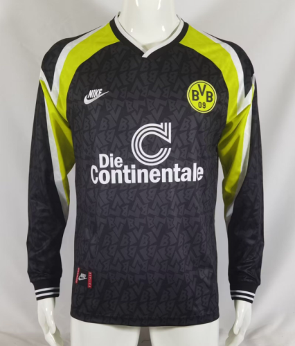 Long Sleeve Retro Jersey 1995-1996 Borussia Dortmund Away Black Vintage BVB Soccer Jersey