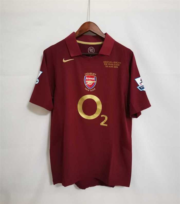 with Front Lettering+EPL Patch Retro Jersey 2005-2006 Arsenal Home Soccer Jersey