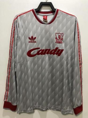 Retro Jersey Long Sleeves 1989-1991 Liverpool Away Grey Soccer Jersey