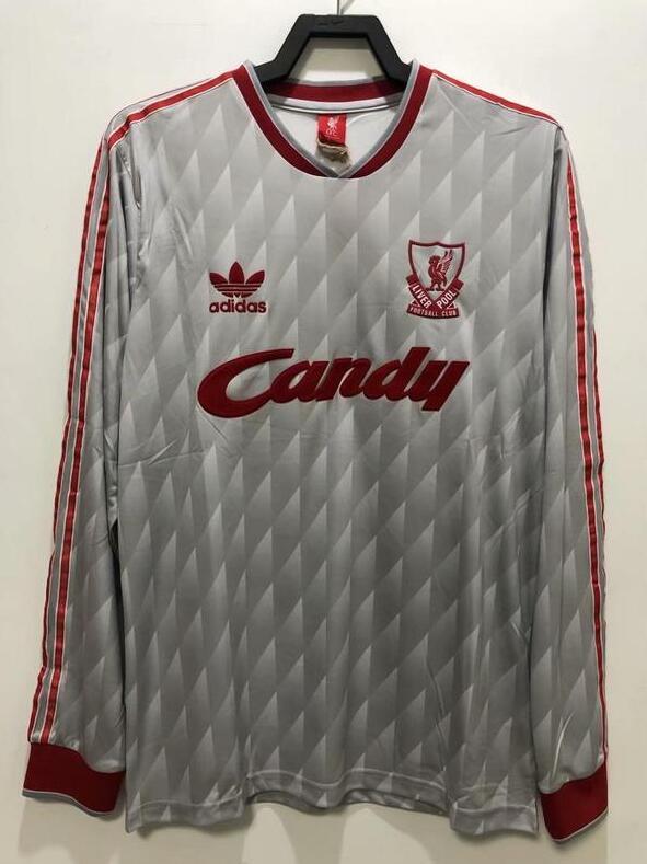 Retro Jersey Long Sleeves 1989-1991 Liverpool Away Grey Soccer Jersey