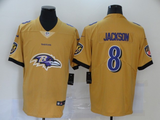 Baltimore Ravens 8 JACKSON Yellow Team Big Logo Vapor Untouchable Limited Jersey