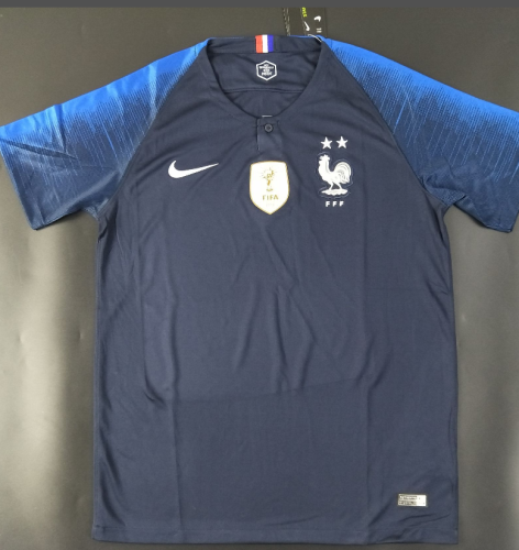 with 2 Stars+Golden FIFA Patch Retro Jersey 2018 France Home Soccer Jersey Vintage Football Shirt