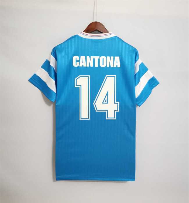 Retro Jersey 1990-1991 Olympique de Marseille CANTONA 14 Away Blue Vintage Soccer Jersey