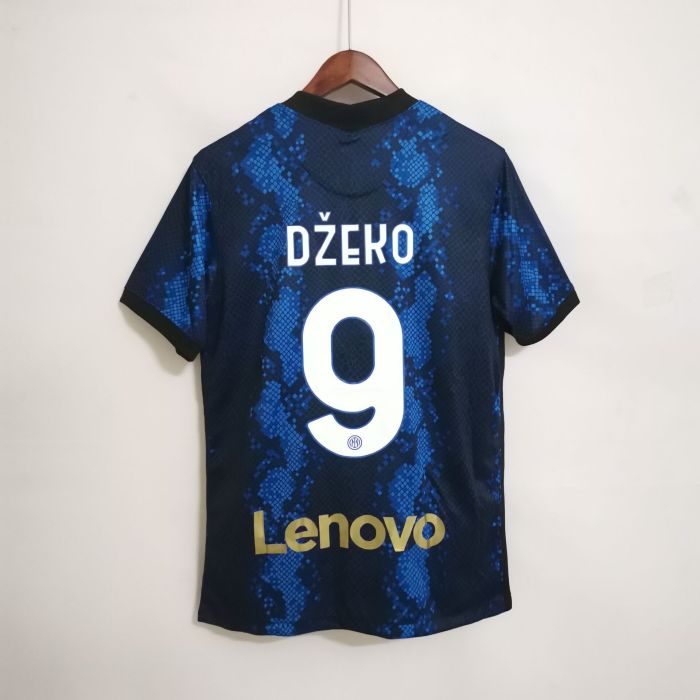 with Serie A+Scudetto Badge Retro Jersey 2021-2022 Inter Milan DŽEKO 9 Home Soccer Jersey