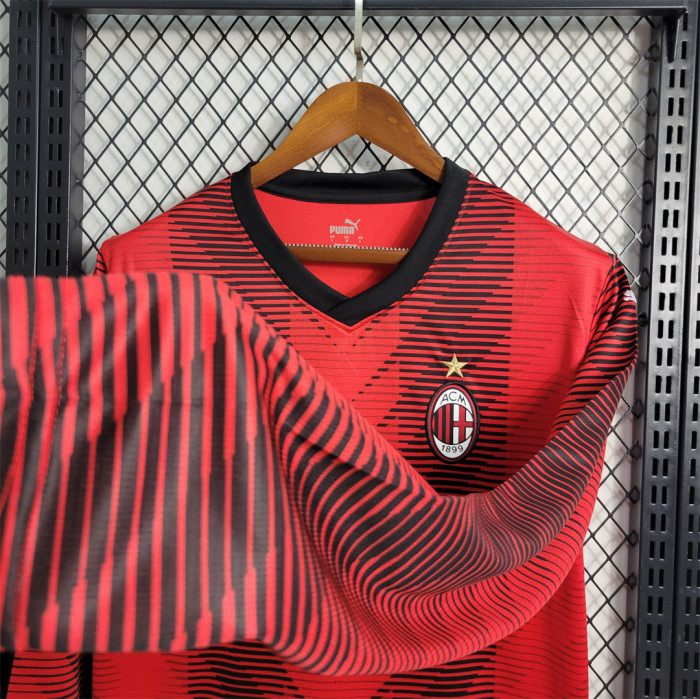 Long Sleeve Fan Version 2023-2024 AC Milan Home Soccer Jersey