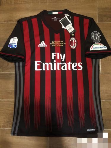 with Front Lettering+Serie A+Trophy 7 Patch Retro AC Maillot 2016-2017 AC Milan MONTOLIVO 18 Home Soccer Jersey
