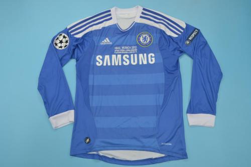 with Front Lettering+UCL Patch Retro Jersey Long Sleeve Chelsea 2011-2012 Champions League Final Home Soccer Jersey