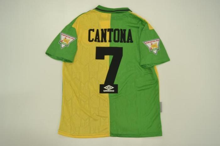 with EPL Patch Retro Jersey 1992-1994 Manchester United CANTONA 7 Away Yellow/Green Soccer Jersey