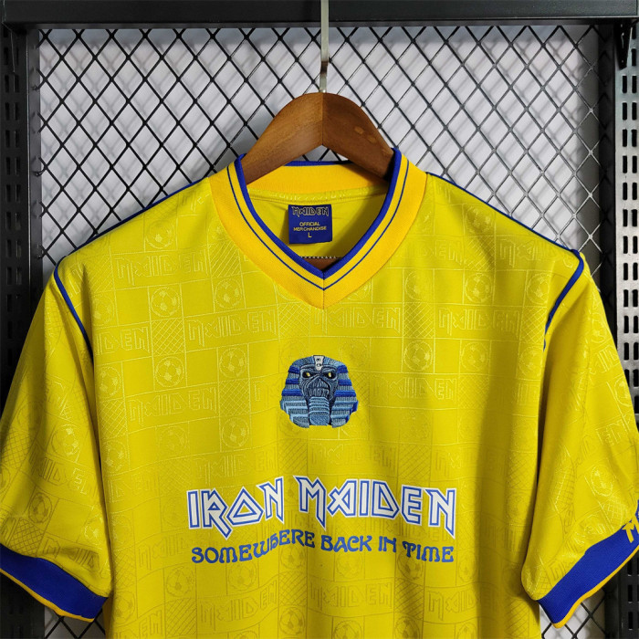 with UCL Patch Retro Jersey 2008 West Ham Iron Maiden Yellow Soccer Jersey