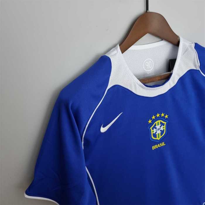Retro Jersey 2004 Brazil Away Blue Soccer Jersey Vintage Brasil Camisetas de Futbol