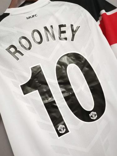 with Front Lettering Retro Jersey 2010-2011 Manchester United Champions League Away White ROONEY 10 Soccer Jersey
