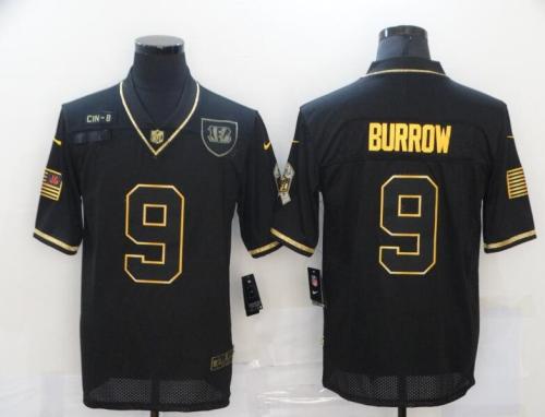 Bengals 9 Joe Burrow Black Gold 2020 Salute To Service Limited Jersey