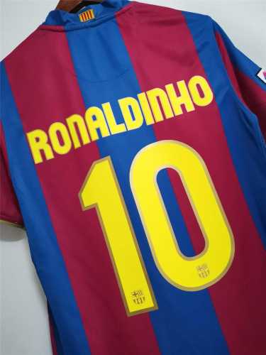 with LFP Patch Retro Jersey 2007-2008 Barcelona RONALDINHO 10 Home Soccer Jersey