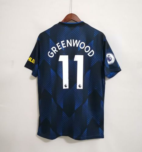with EPL Patch Retro Jersey Fans Version 2021-2022 Manchester United GREENWOOD 11 Third Away Blue Soccer Jersey