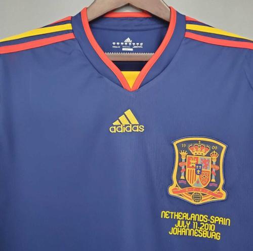 with Front Lettering Long Sleeve Retro Jersey 2010 Spain Away Blue Soccer Jersey