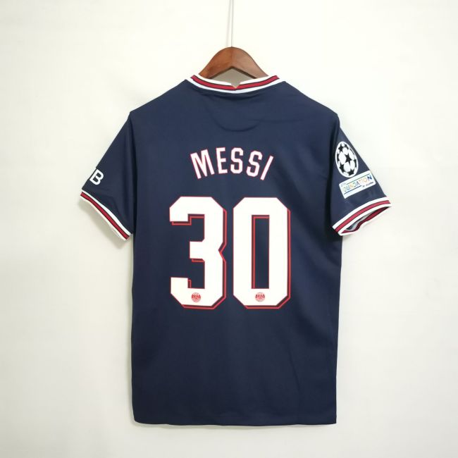 with UCL Patch Retro Jersey 2021-2022 PSG MESSI 30 Home Soccer Jersey Vintage Paris Football Shirt