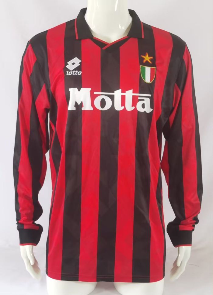 Long Sleeve Retro AC Maillot 1993-1994 AC Milan Home Soccer Jersey Vintage Football Shirt