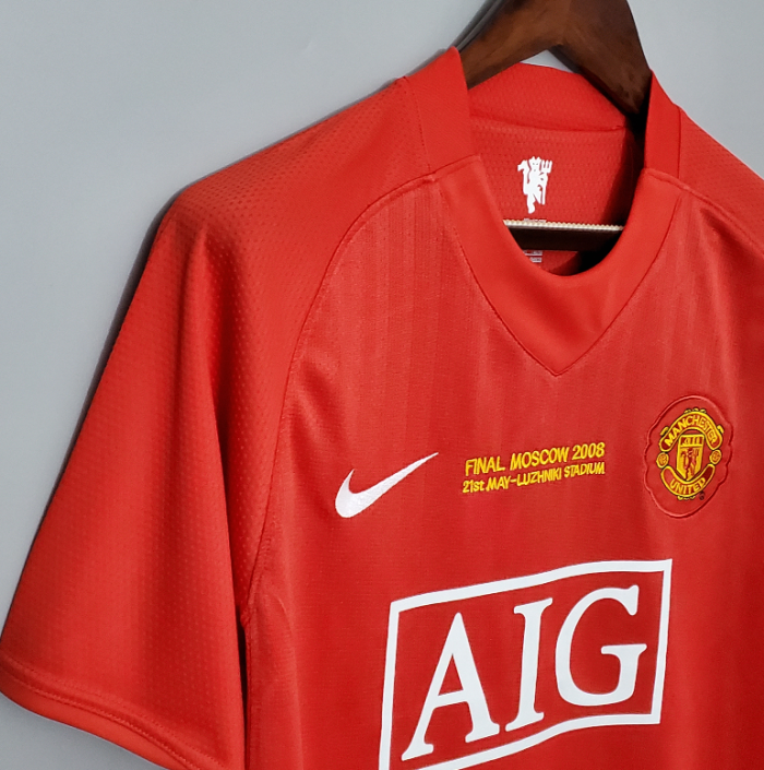 with Front Lettering Retro Jersey 2007-2008 Manchester United Home Champions League Version Soccer Jersey