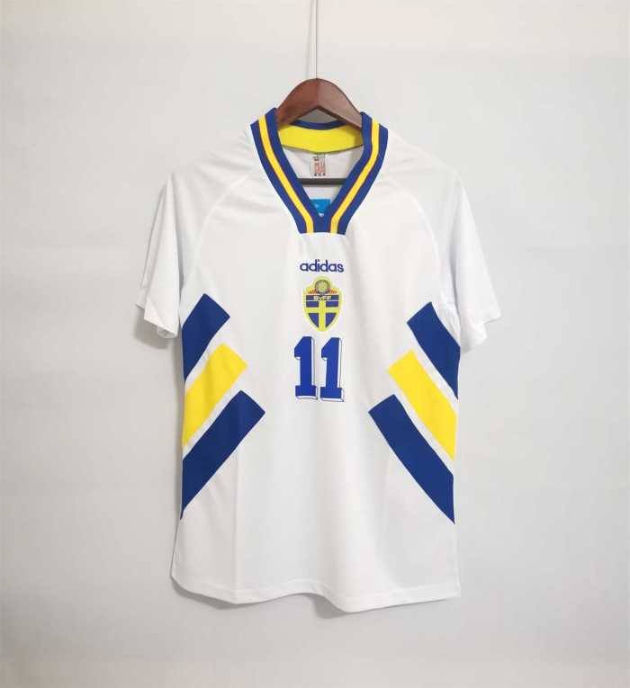 Retro Jersey 1994 Sweden BROLIN 11 Away White Soccer Jersey Vintage Football Shirt