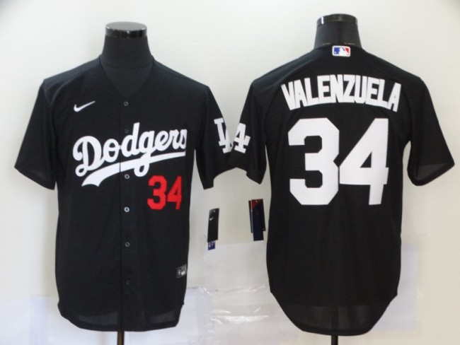Los Angeles Dodgers 34 VALENZUELA BLACK Cool Base Jersey