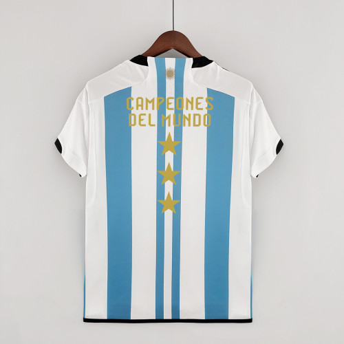 with 3 Stars Golden Patch Fans Version 2022 World Cup Argentina CAMPEONES DEL MUNDO Home Soccer Jersey