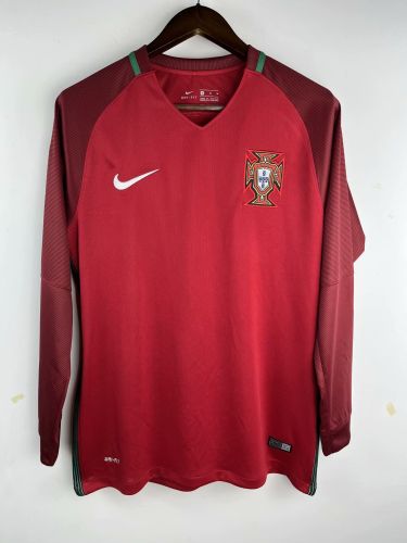 Long Sleeve Retro Shirt 2016 Portugal Home Soccer Jersey Vintage Football Shirt