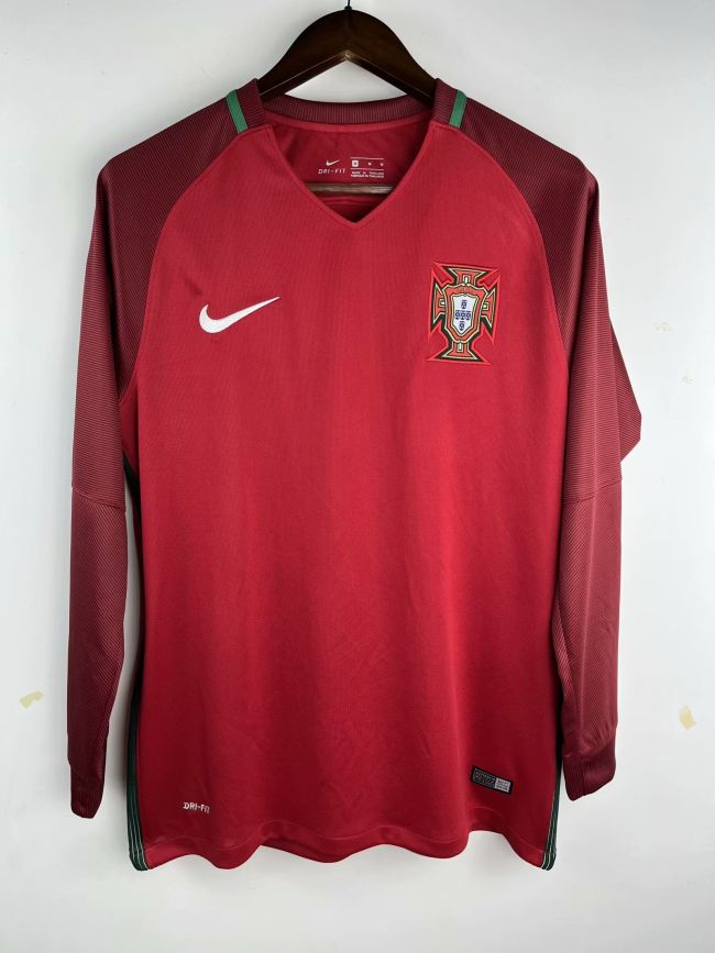 Long Sleeve Retro Shirt 2016 Portugal Home Soccer Jersey Vintage Football Shirt