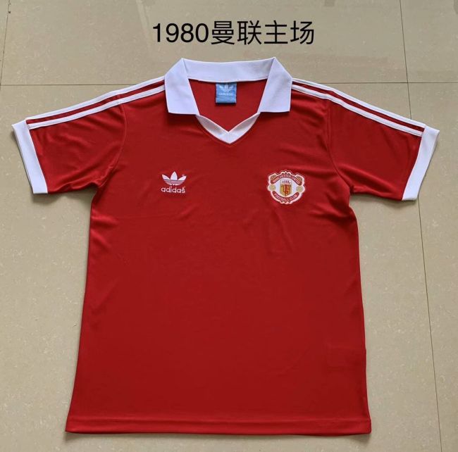 Retro Jersey 1980 Manchester United Home Soccer Jersey Red Vintage Football Shirt