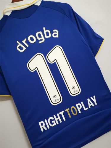 with Front Lettering+UCL Patch Retro Jersey 2008-2009 Chelsea drogba 11 RIGHT TO PLAY Champions League Home Soccer Jersey