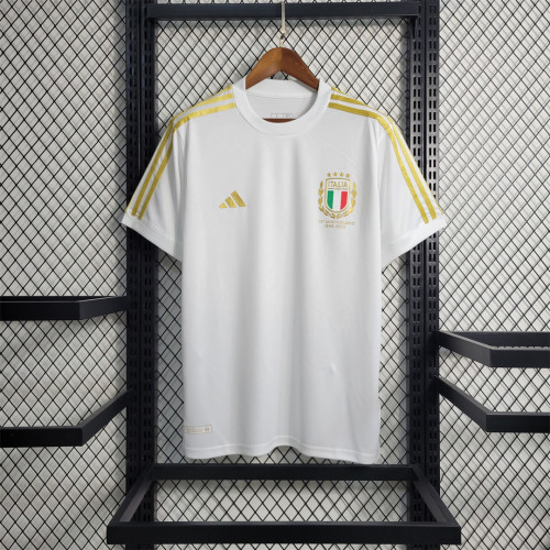 with three stripes extend along the shoulders Italy 2023 125th Anniversary Kit Fan Version Football Shirt
