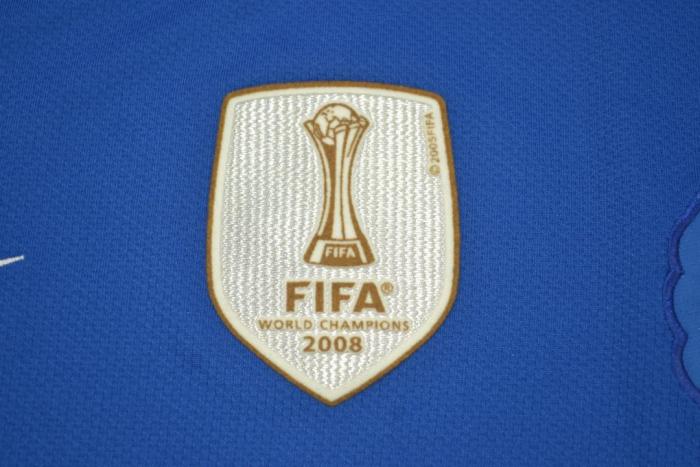 Retro Jersey Long Sleeve 2008-2009 Manchester United #7 RONALDO Away Blue Soccer Jersey with Champions Patches