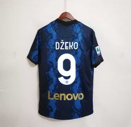 with Serie A+Scudetto Badge Retro Jersey 2021-2022 Inter Milan DŽEKO 9 Home Soccer Jersey