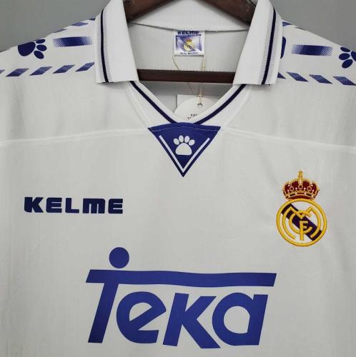 with LFP Patch Retro Jersey 1996-1997 Real Madrid Home White Soccer Jersey Vintage Football Shirt