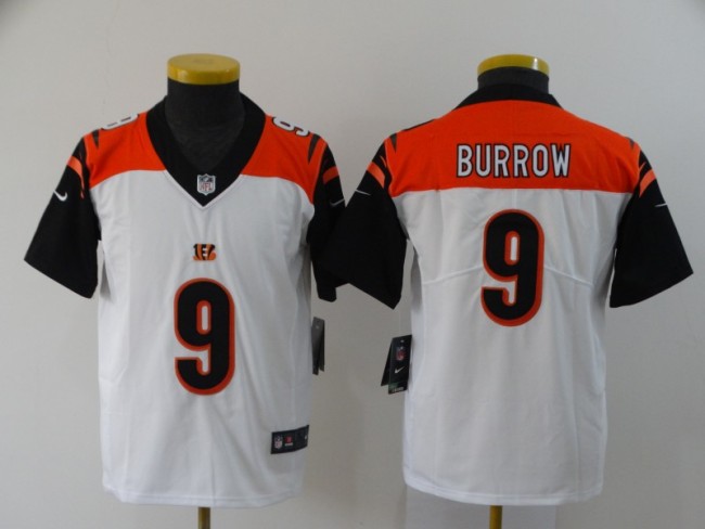 Youth Cincinnati Bengals 9 Joe Burrow White Black 2020 NFL Draft First Round Pick Vapor Untouchable Limited Jersey
