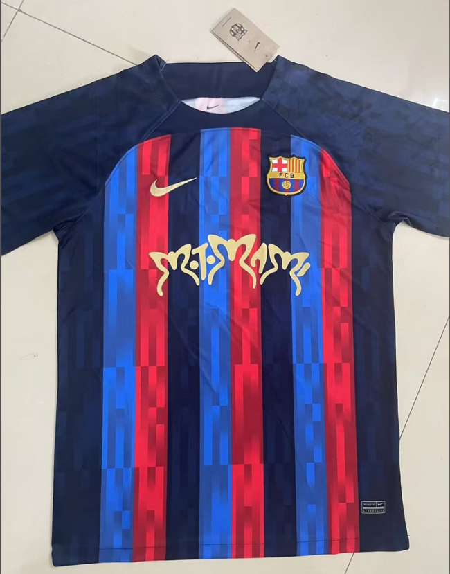 with New Sponor Logo Retro Jersey 2022-2023 Barcelona Home Soccer Jersey Vintage Football Shirt