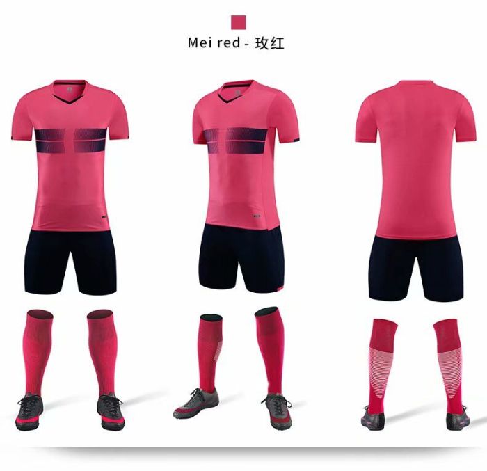 XBJKJW8823 Mei Red Tracking Suit  Adult Uniform Soccer Jersey Shorts