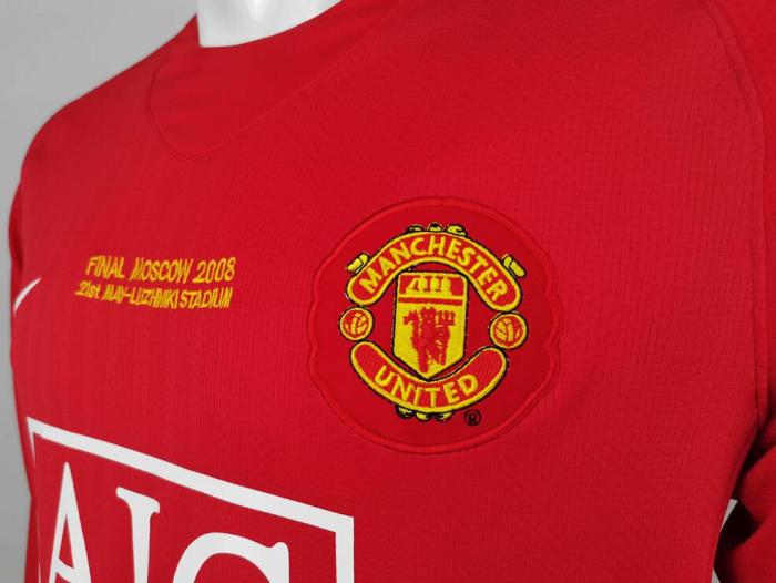 with Front Lettering Retro Jersey Long Sleeve 2007-2008 Champions League Version Home Soccer Jersey