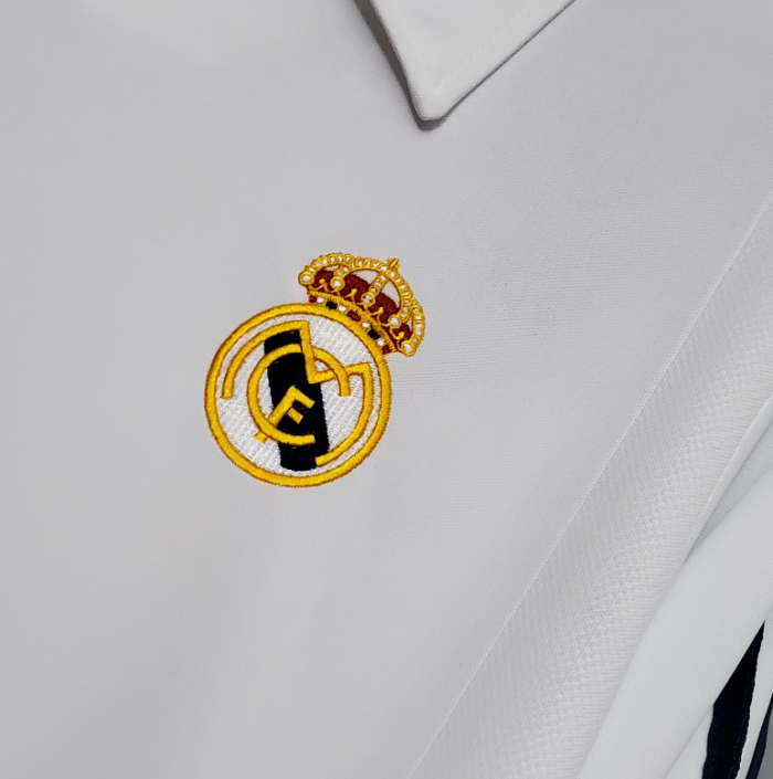 with special patch for 100 years Long Sleeve Retro Jersey 2001-2002 Real Madrid Home Soccer Jersey