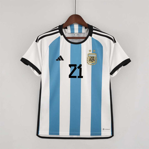 Fans Version 2022 World Cup Argentina DYBALA 21 Home Soccer Jersey