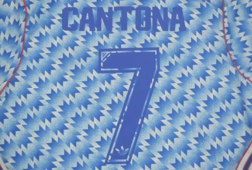 Retro Jersey Long Sleeve 1990-1992 Manchester United 7 CANTONA Away Blue Soccer Jersey