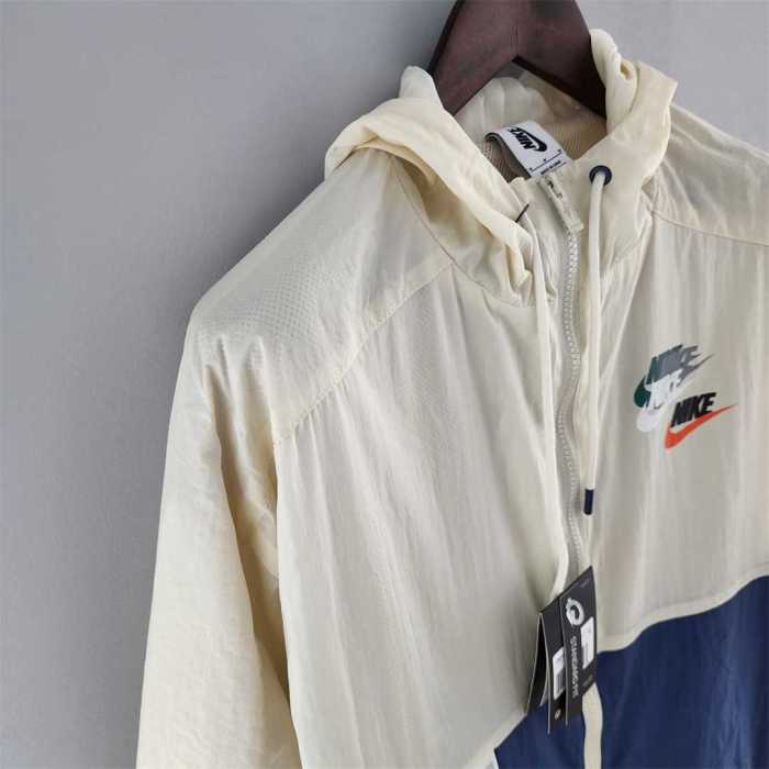NK Beige/Blue Soccer Windbreaker Jacket