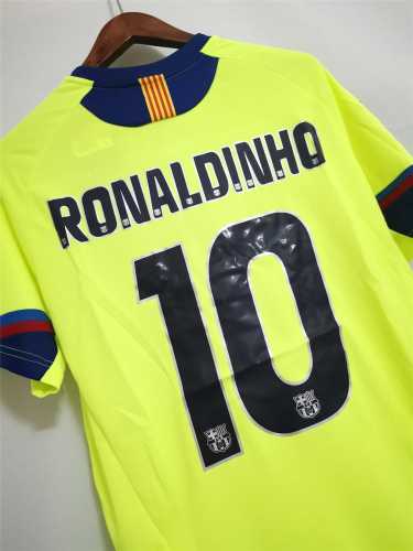 with LFP Patch Retro Jersey 2005-2006 Barcelona RONALDINHO 10 Away Green Soccer Jersey