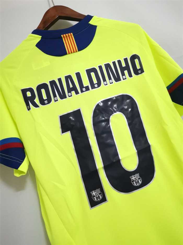 with LFP Patch Retro Jersey 2005-2006 Barcelona RONALDINHO 10 Away Green Soccer Jersey