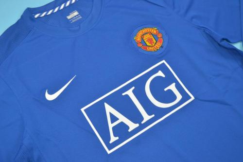 Long Sleeve Retro Jersey 2008-2009 Manchester United Away Blue Soccer Jersey Vintage Man Utd Football Shirt